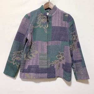 Alfred Dunner Purple Green Floral Full Zip Textured Jacket